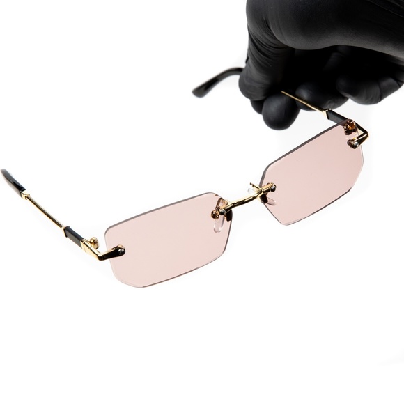 Womens Mens Gold Frame Pink Tint Luxury Rectangular Summer Fashion Sunglasses - Picture 5 of 5